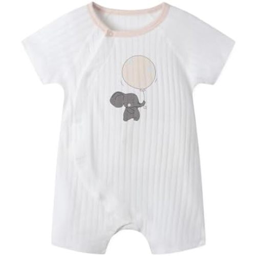 Organic Baby Romper Breathable Pointelle Newborn Bodysuit Natural Dye Short Sleeve Snap-Up Summer Outfit