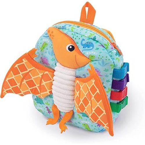Buckle Toys Breezy Pterodactyl Dinosaur Toddler Backpack with Buckles & Toddler Learning Activities and Sensory Toys for Toddlers 1-3, Travel Essentials Road Trip Activities for Fine Motor Skills