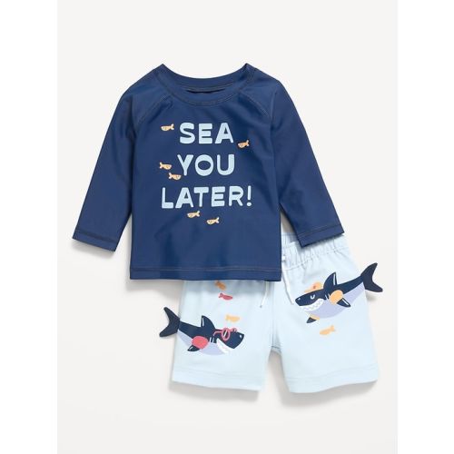 Long-Sleeve Rashguard Swim Top and Trunks Set for Baby