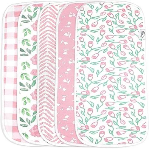 Baby Burp Cloths - 5 Pack Large - Double Layered Top Layer 100% Cotton and Bottom Layer 100% Polyester Fleece Absorbent Burping Cloth Extra Absorbent Baby Burp Cloth Extra Soft for Girls