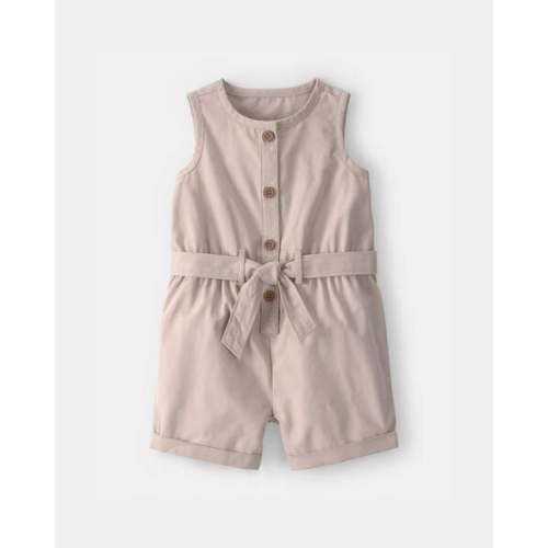 Baby Girl Canvas Sleeveless Romper - Khaki | Carter's