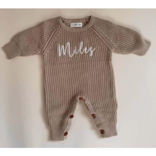 Long Ribbed Personalized Romper - Teddy Brown – Sweet June
