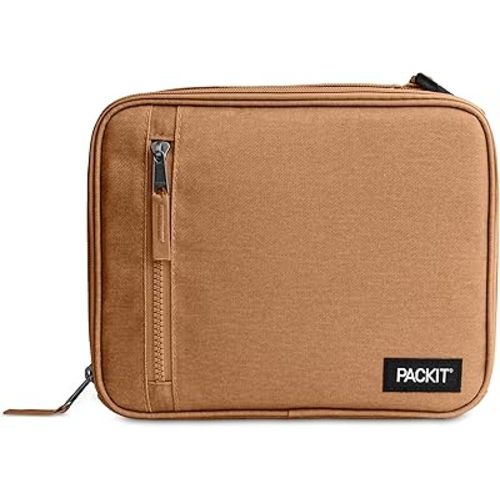 PackIt Freezable Classic Lunch Box, Almond, Built with ECOFREEZE Technology, Collapsible, Reusable, Zip Closure With Zip Front Pocket and Buckle Handle, Designed for Fresh Lunch On the Go