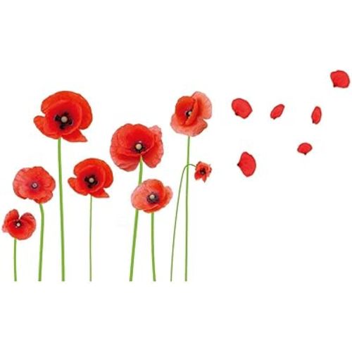Esmee DIY Red Poppies Beautiful Flowers Vines Stick Wall Decals, Living Room Bedroom Children Room Nursery