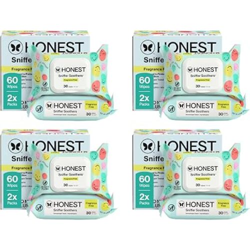 The Honest Company Plant-Based Snot Removing Wipes, Soothing Nose with Aloe, Hypoallergenic for Sensitive Skin, EWG Verified Fragrance-Free, (Pack of 8)