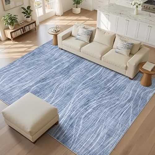 8x10 Area Rugs for Living Room: Blue Rug Washable Modern Carpet