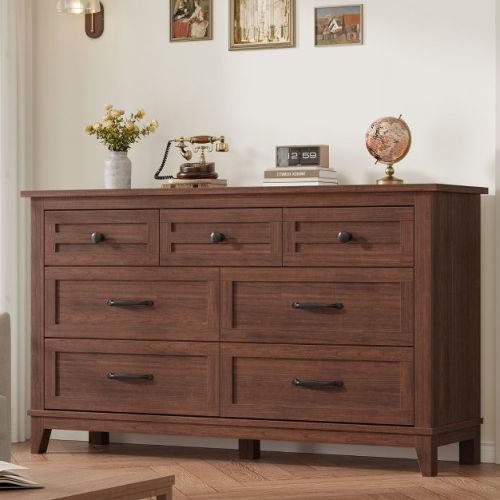 Garvee 7 Dresser for Bedroom, 54" Wide Drawer Dresser with Storage Freestanding, Wooden Closet Storage Chest for Living Room, Bedroom, Walunt