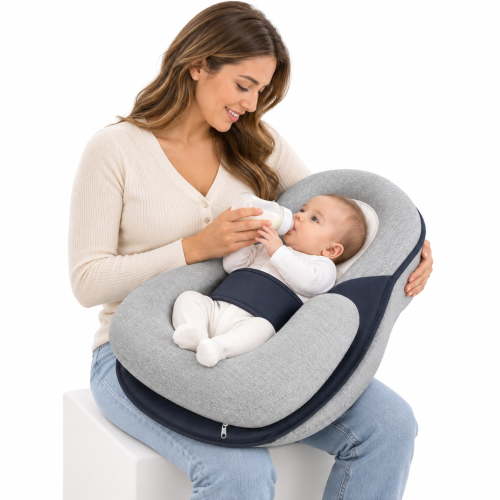 Gofinoday Baby Feeding Pillow, Anti-Reflux Inclined Baby Lounger with Removable Cotton Cover for 0–12 Months, Gray