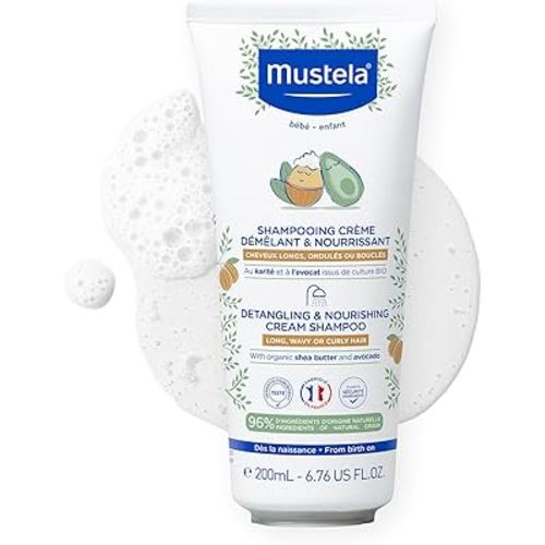 Mustela Detangling & Nourishing Cream Shampoo - Natural Shea Butter & Avocado - Curly & Frizzy Hair - Dermatologist-tested & safe for Babies and Kids - 6.76 US Fl. Oz.