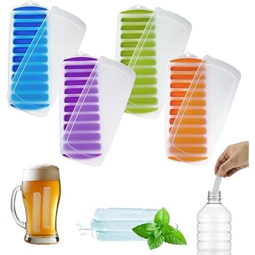 Lily's Home Silicone Ice Cube Tray with Lid Set of 4, BPA-Free, Ideal for Water Bottles & Sports Bottles, Flexible & Stackable Design for Quick Release, Ice Cube Trays for Freezer(11.81"*4.72"*0.95")