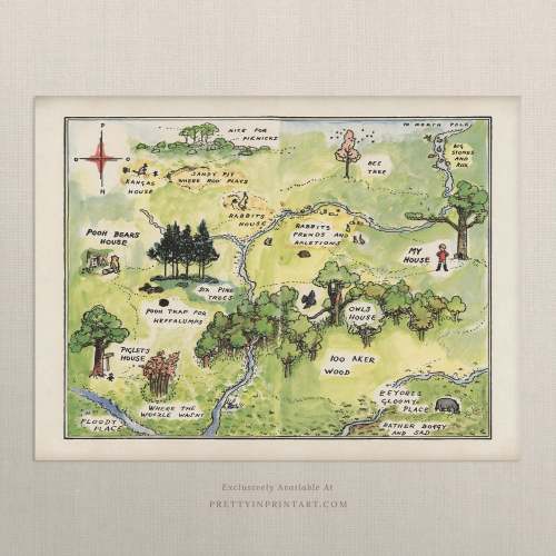 Unframed Winnie the Pooh Nursery Print | Hundred Acre Wood Map | Neutral Nursery Wall Art