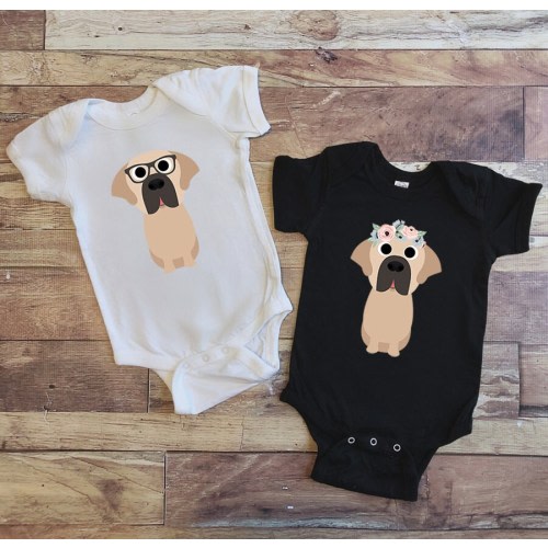 Floral English Mastiff Baby Bodysuit, Nerdy Dog Baby Bodysuit, Baby Boy Baby Girl Long Sleeve Baby Bodysuit, Baby Shower Gift Announcement