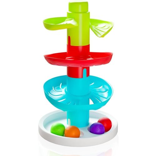 Lollipop Torre de caída de bolas arcoíris: juguetes para bebés para niños pequeños incluye 4 bolas, estimula la curiosidad y las habilidades motoras con este atractivo juguete de bola para niños pequeños