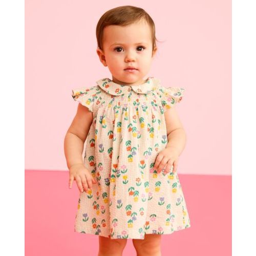 Baby Smocked Seersucker Dress & Bloomers Set