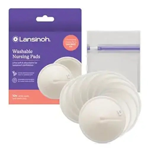 Lansinoh Washable Nursing Pads, Made with Organic Bamboo Viscose, Reusable Breast Pads for Breastfeeding with Wash Bag, Breastfeeding Essentials, 10 Count | Made with Organic Bamboo Viscose, Reusable Breast Pads for Breastfeeding, Includes Wash Bag, Breas