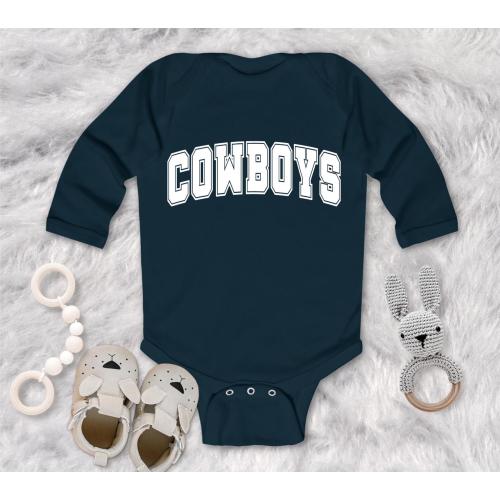 Cowboys Baby Unisex Onsey Navy and white football season fan gear Infant Long Sleeve Bodysuit Onesie