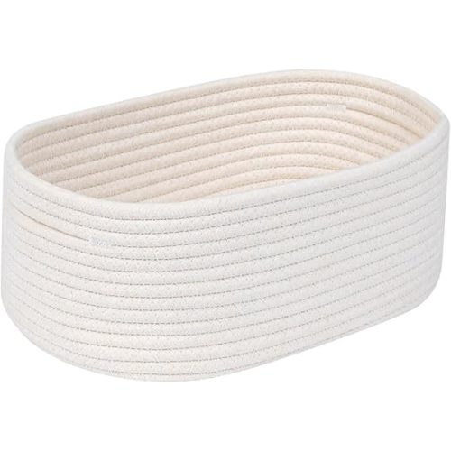 CubesLand Small White Woven Storage Basket - Handmade Cotton Rope Organizer for Minimalist Home, Wedding Decor, Pet Toys | Gift Ready Bin for Shelves, Closet, Office Desk