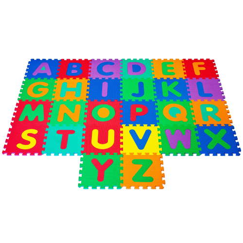 Hey! Play! Kids 26-Piece Interlocking Non-Toxic Foam Puzzle Play Mat with Alphabet and Numbers Learning Toy Multicolor