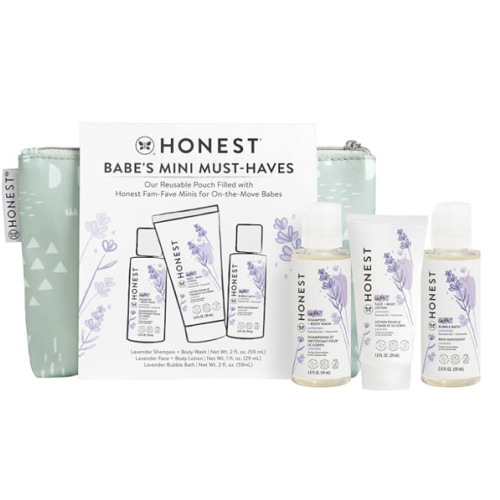 The Honest Company Babe's Mini Must Haves Gift Set | Travel Size Hypoallergenic Lavender Bathtime Essentials | Shampoo + Body Wash (2 fl oz), Face + Body Lotion (1 fl oz), Bubble Bath (2 fl oz)