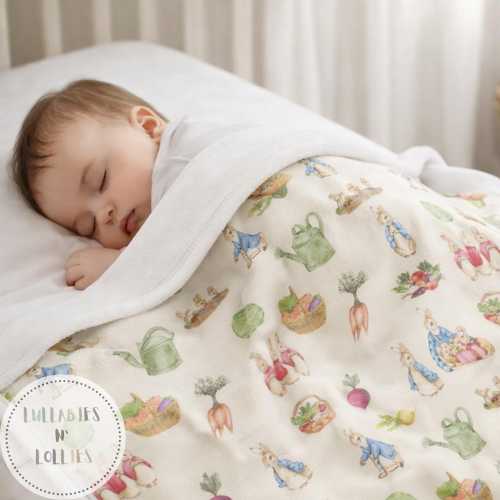 Fleece Baby Blanket, Peter Rabbit Garden Theme Beatrix Potter Inspired Pattern Nursery Bedding, Play Mat, Baby Shower Gift, Newborn Swaddle