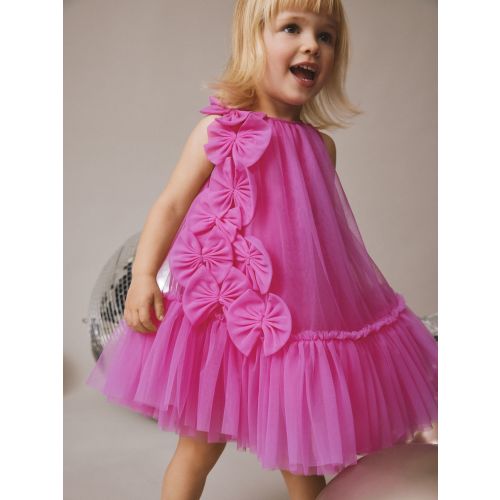Bright Pink Bows Sleeveless Mesh Dress (3mths-7yrs)