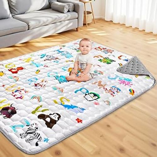 74x50 Playpen Mat for Baby Crawling: Large Baby Play Mat for Kids Infants, Toddler, Soft Non-Slip & Washable Baby Floor mat, Foldable Playmat for Indoor & Outdoor, Animals Pattern