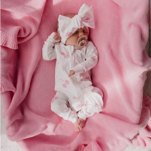 Frill Zip Romper | Pink Cherries