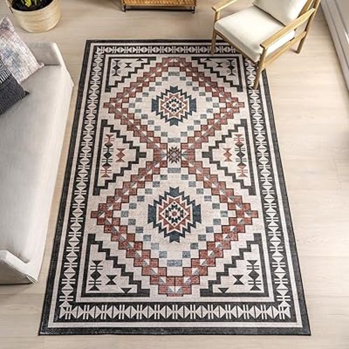 nuLOOM 5' x 8' Machine Washable Area Rug with Waterproof Spill Proof Surface, Non Slip Backing and Stain Resistant for Living Room, Bedroom, Kitchen, Dining Room, Calli Beige