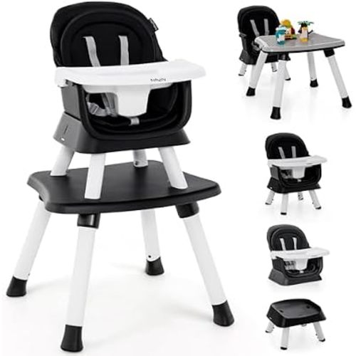 BABY JOY Baby High Chair, 8 in 1 Convertible Highchair for Babies & Toddlers | Booster Seat | Table and Chair Set | Building Block Table | Toddler Chair with Safety Harness, Removable Tray (Black)