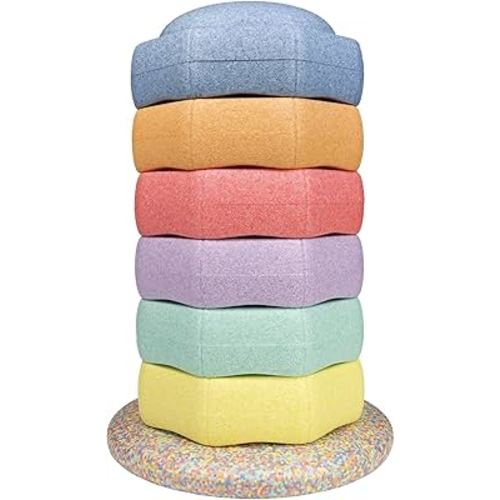 Nuby Steppingstones with Balance Board – Montessori-Inspired Sensory Play, Stack, Step & Balance, Lightweight EPP Foam, & Waterproof, Indoor & Outdoor Play, Holds up to 400 lbs, Pastel Colors