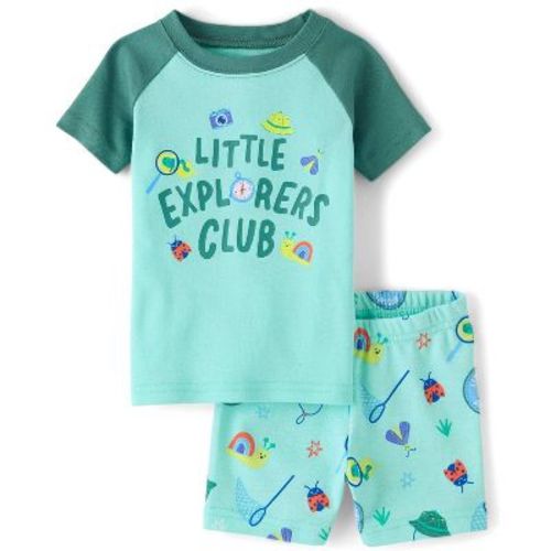 The Children's Place Toddler Boys Short Raglan Sleeve Explorer's Club Snug Fit Cotton Pajamas Green 3T
