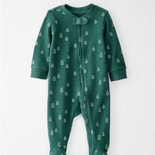 Baby Organic Cotton Waffle Knit Sleep & Play Pajamas in Christmas Tree Print