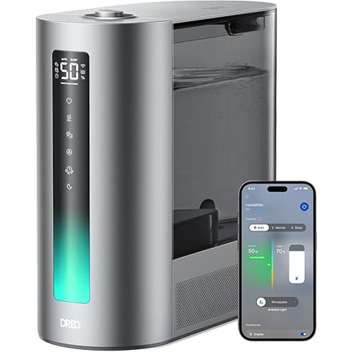 DREO 6L Humidifiers for Bedroom, Smart Warm & Cool Mist for Large Room, 60Hr Quiet Runtime for Baby, Plant, Humidity Sensor, Indicator Light, 12H Timer, Google/Alexa, HM713S