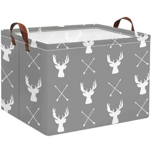 HIYAGON Baby Basket Cute Toy Bin for Boys and Girls Kids Storage Bin Organizer Box Gift Basket Empty Rectangular Deer Room Decor for Home(Grey deers)