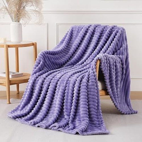 Lavender Throw Blanket for Couch Sofa 50x60 inches Striped Fleece Blankets Room Home Decor Lightweight Plush Soft Cozy Gifts for Women Mom Girls