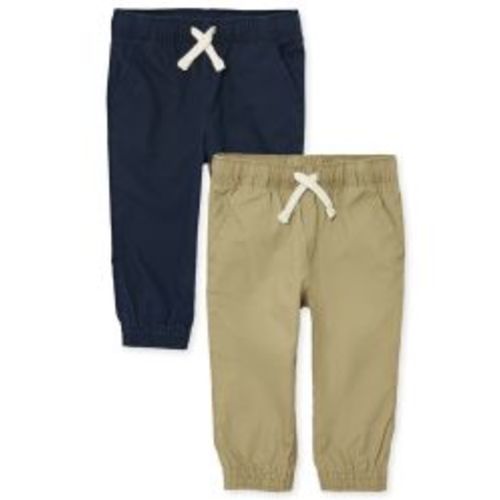 Baby And Toddler Boys Stretch Pull On Jogger Pants 2-Pack - Flax / new navy