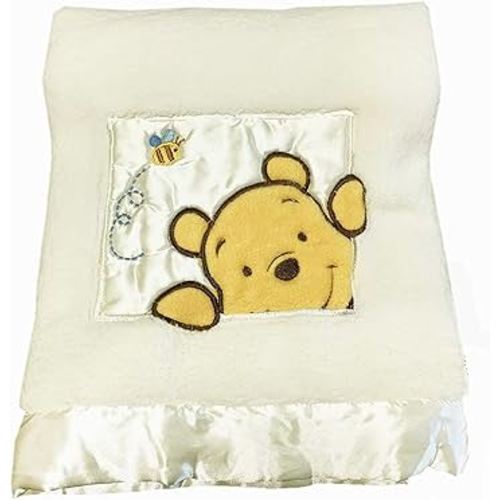 Danica Soft Coral Fleece Baby Blanket, Cute Animal Pattern, 40" X 30" Cozy, Comfortable & Warm (Ivory) Winnie Bear