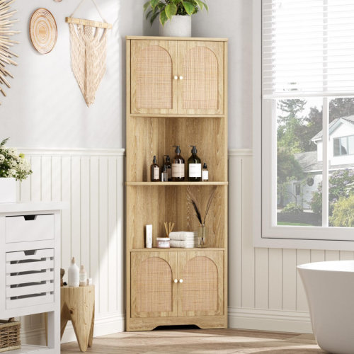 Bay Isle Home™ 67''H Tall Corner Cabinet With Handmade Rattan Door & Reviews | Wayfair