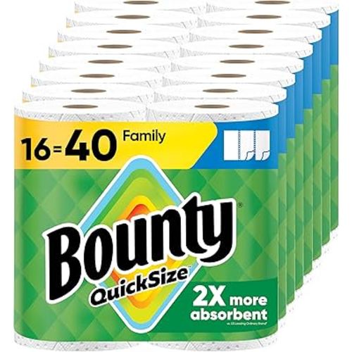 Bounty Paper Towels Quick Size, White, 16 Family Rolls = 40 Regular Rolls