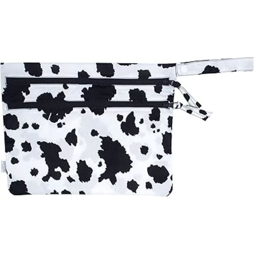 BapronBaby Cowhide Wet Dry Bag - Waterproof Two Zipper Pockets - Reusable for Mealtime, Diapers, Stroller, Snacks, Swimsuits - Machine Washable - 11" x 9"