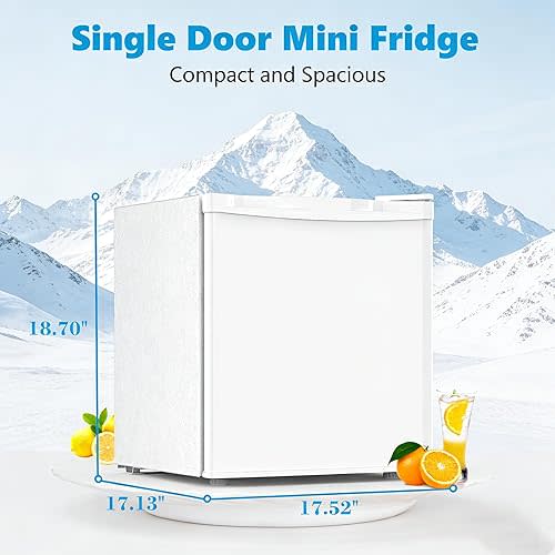 Antarctic Star Mini Fridge with Freezer, Rated 1.6 cu.ft, Small Upright Refrigerator with Removable Shelves, 7 Adjustable Thermostat, Low Noise for Bedroom/Apartment/Office,White