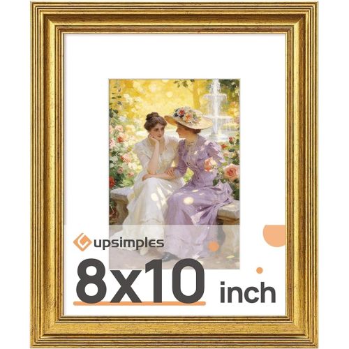 upsimples Vintage 8x10 Picture Frame, Antique Gold Frames Display 5x7 with Mat or 8 x 10 Without for Wall or Tabletop Decor, 1pack