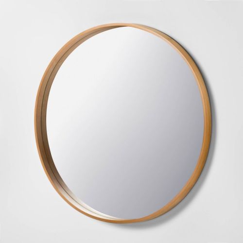 30" Round Wood Framed Wall Mirror Natural - Hearth & Hand™ with Magnolia: Bathroom, Circular, No Assembly Required