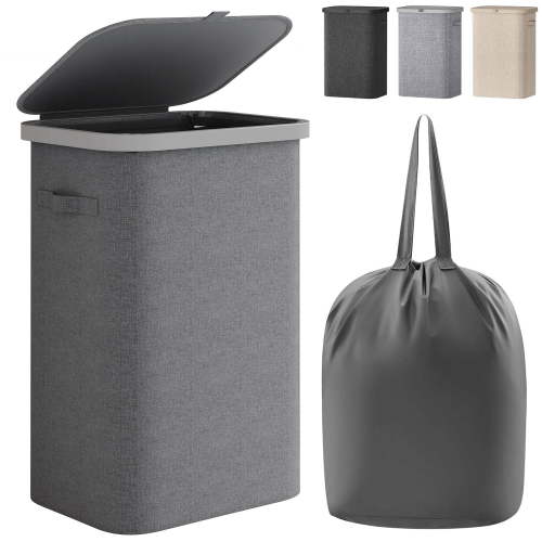 BGTREND Slim Laundry Hamper with Lid 85L Foldable Clothes Basket with Removable Mesh Bag & Handle for Closet Bathroom Bedroom (Gray)