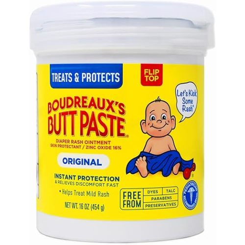 Boudreaux's Butt Paste Original Diaper Rash Cream, Ointment for Baby, 16 oz. (Pack of 1)