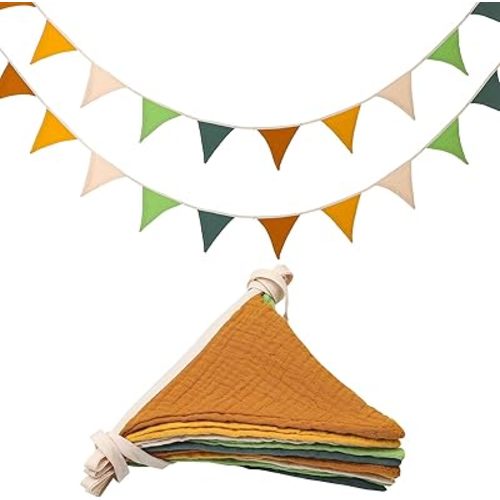 Oudain 2 Pcs Pennant Banner Flags Nursery Garland Triangle Bunting Flags Playroom Wall Decor Banner for Nursery Baby Shower Birthday Boho Wedding Party Event, Each 7.75 ft(Retro Forest Color)