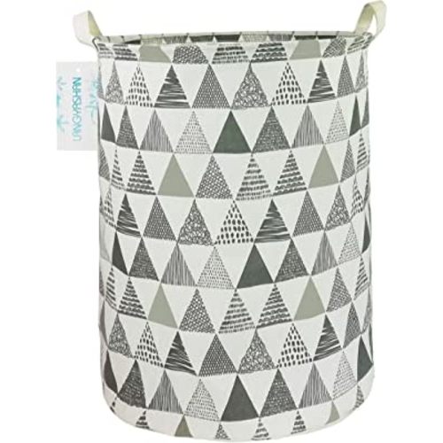LANGYASHAN Laundry Basket Canvas Fabric Collapsible Organizer Basket for Storage Bin Toy Bins Gift Baskets Bedroom Clothes Children Nursery Hamper (Grey Triangle)