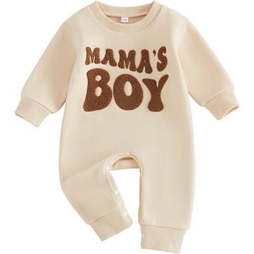 Newborn Baby Boy Fall Outfit Romper Letter Embroidery Jumpsuit Bodysuit Warm Fleece Lined Infant Winter Clothes