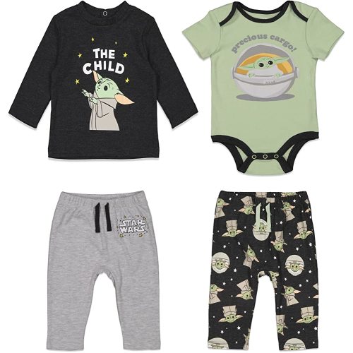 STAR WARS The Child Baby Mix N' Match Short Sleeve Bodysuit Graphic T-Shirt and Pants 4 Piece Layette Set Newborn to Infant