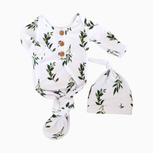 Caden Lane Newborn Baby Knot Gown & Hat Set - Olive Leaf, Newborn